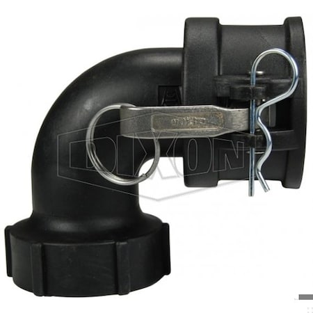 Dixon 90Deg Cam and Groove Elbow, 1-1/2 in, Coupler x FNPT, Polypropylene, Domestic 90PPD150